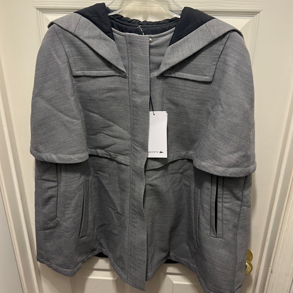 Lacoste Hooded Quilted Wool Blend Poncho Cape Size 4 $525